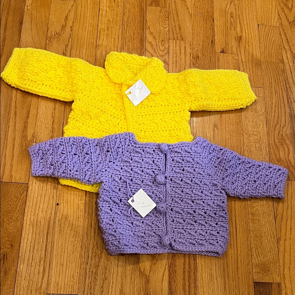 Baby Infant Boutique Homemade Crocheted 🧶 Bundle of Joy Bundle 2 sweaters 3-6 mo